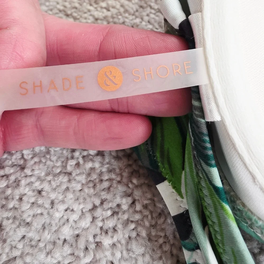 Shade & Shore Bikini Top Womens‎ 32B Green Tropical Palm Striped Underwire Beach